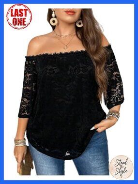 Women's Plus Size Lace Off Shoulder 3/4 Sleeve Tunic Blouse Dressy Casual Going